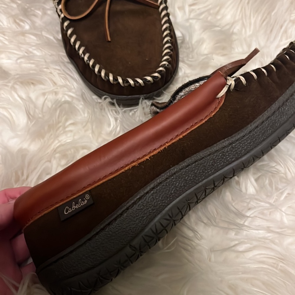 Cabelas Brown Leather Moccasin Slipper - Picture 3 of 4